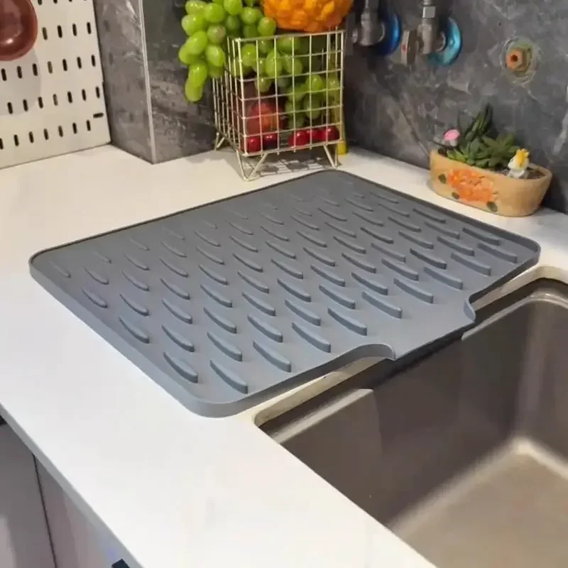 Silicone Drain Mat Drainage Waterproof Non Slip Heat Resistant Cushion Stain Proof Shockproof Pad Sink Countertop Kitchen Built