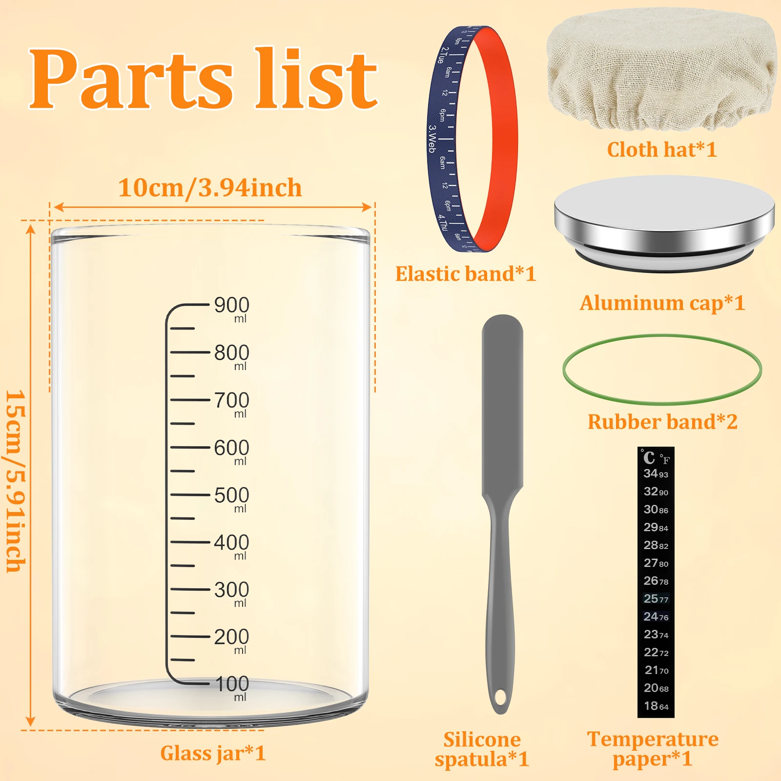 900ml Sourdough Starter Jar Kit with Stainless Steel Lid Spatula Feeding Band and Scale Sourdough Starter Container for Baking