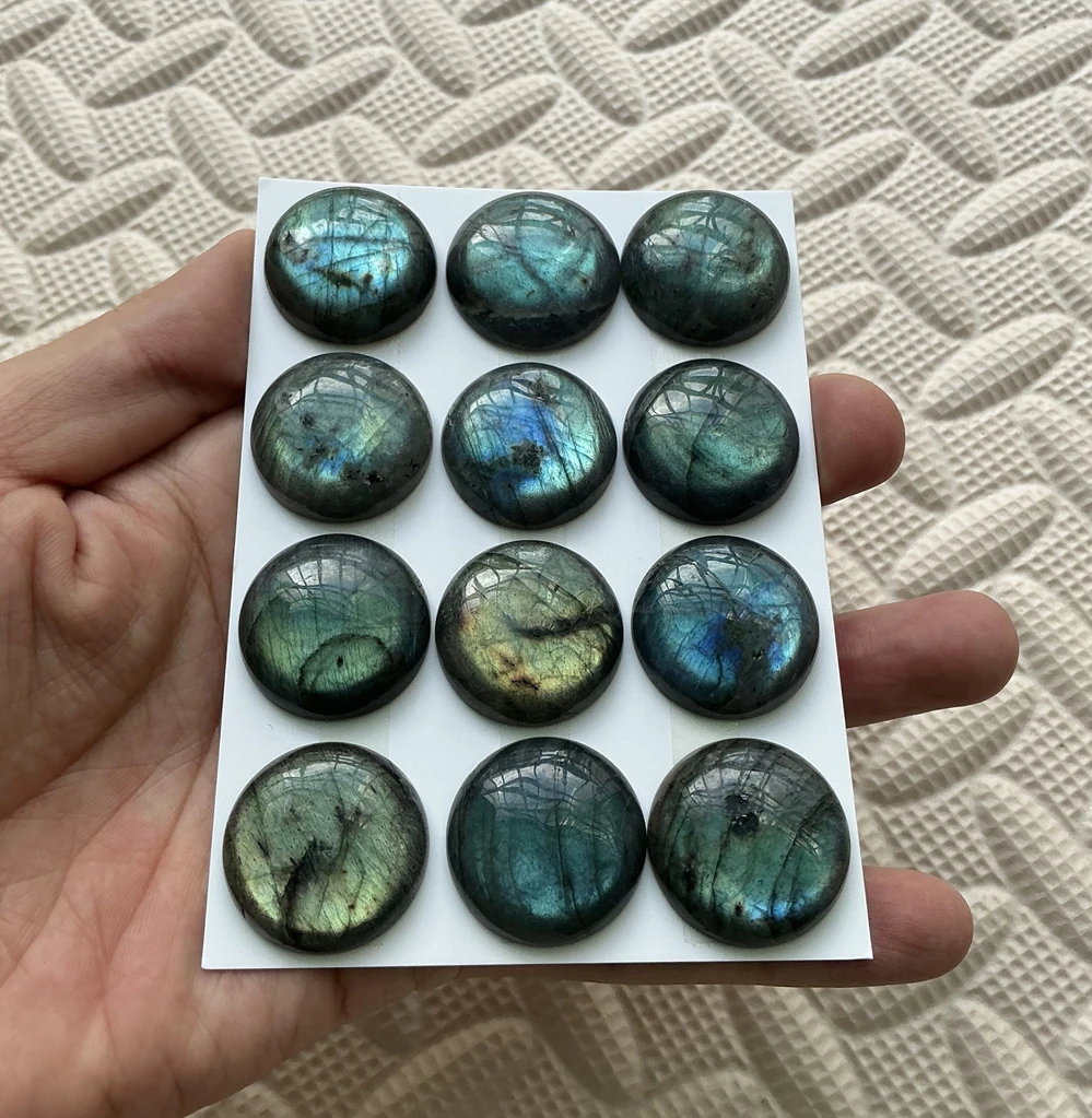 Wholesale Wholesale 2pcs/lot Green Blue Flash Labradorite Bead Cabochon 15mm 20mm25mm Round Gem Stone Beads Cabochon Ring Face