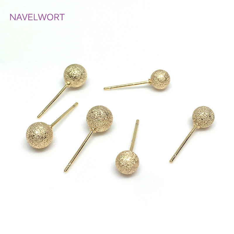 Trendy Frosted Surface Ball Head Stud Earrings Brass Metal 14K Gold Plated Post Earring Fashion Jewelry For Women