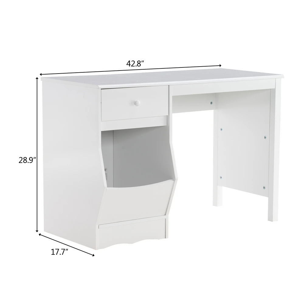 Painted Simple Student Learning Table Kids Study Desk White with Drawers and Storage Function 108x49x73.5CM[US-Stock]