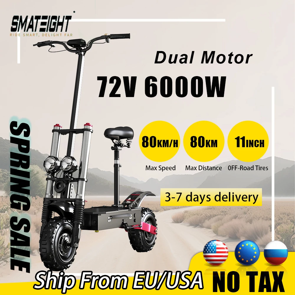 

X60 Electric Scooter 72V 6000W 20AH Battery Foldable E-Scooter for Adults with LCD Display Front Rear Disc Brake Off-Road Tire