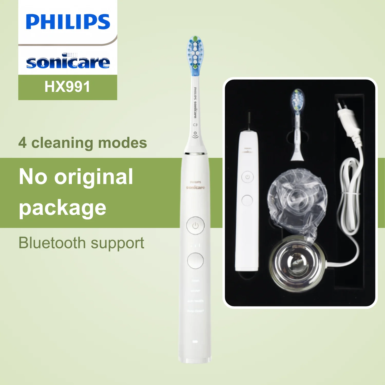 

Philips Sonicare Electric Toothbrush HX991, No Original Packaging, Bluetooth Connectivity, 4 Modes