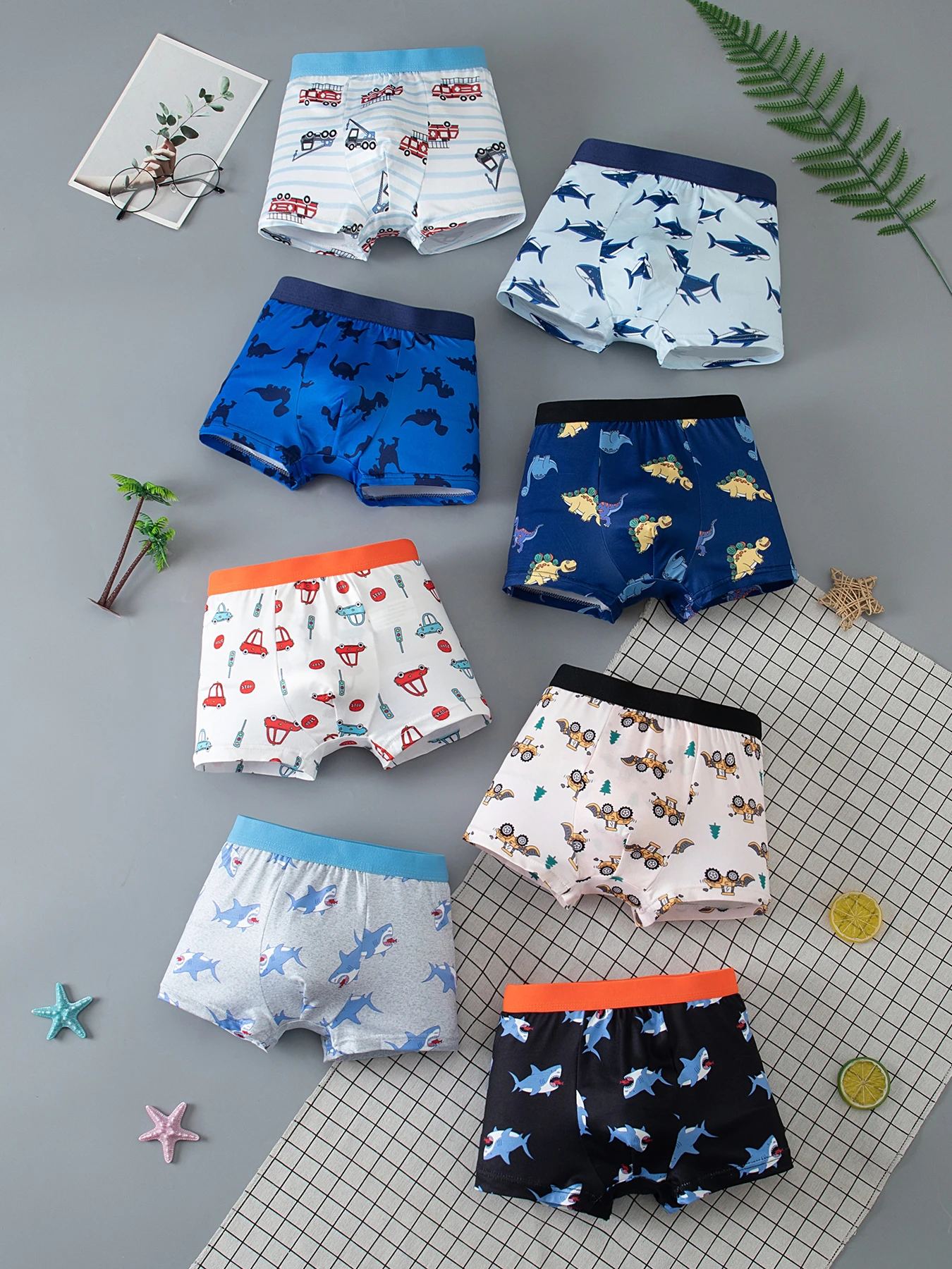 4/8 Piece Set of Cute Boy Cartoon Underwear with Elastic Waist and Four Corner Pants for Children's Comfortable Home Shorts