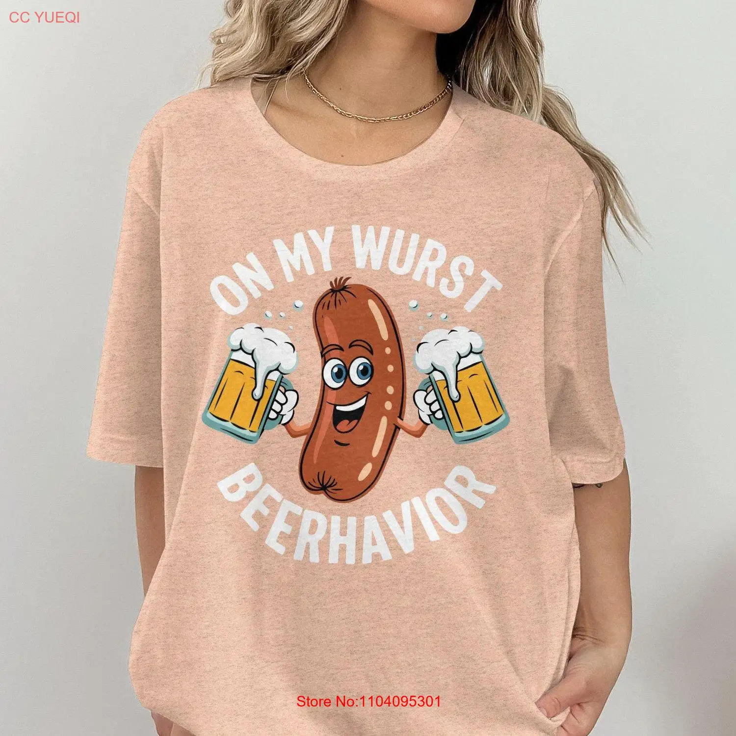 Oktoberfest 2024 Funny German Sausage T Shirt Beer Lover Party Humorous Wurst Design For Her Him long or short sleeves