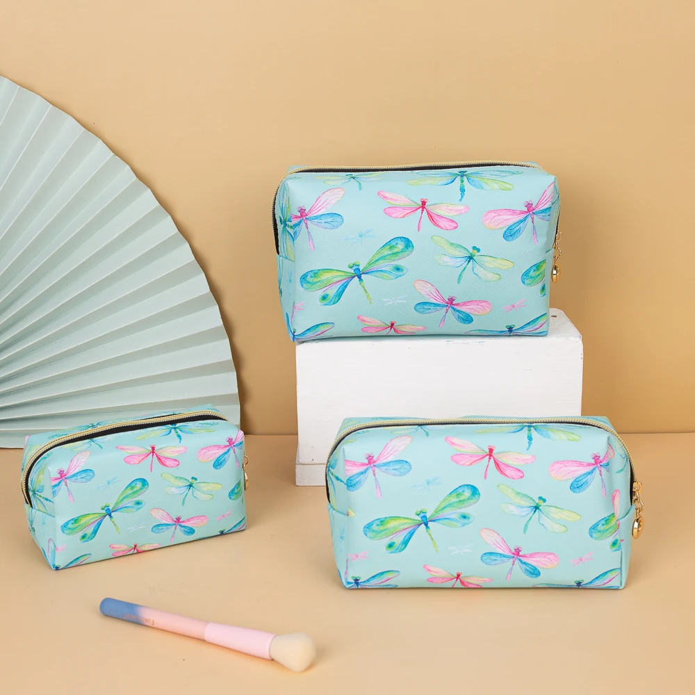 Color dragonfly printed waterproof cosmetic bag cute cartoon beauty tool storage bag large-capacity student coin purse