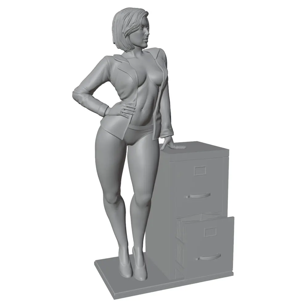Miniatura de resina 75mm – Figura de mujer con documentos para colección y escenarios - imagen 5