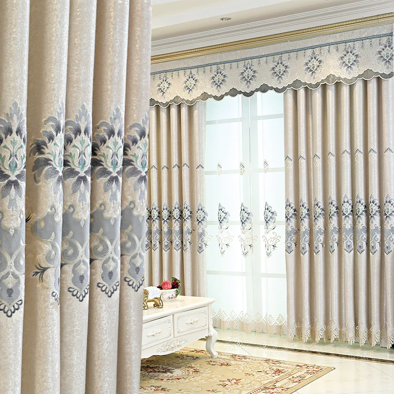 Thick High-End European Luxurious Grand Embroidered Curtains for Living Room Floor-to-Ceiling Sheer Floral Chinese-Style
