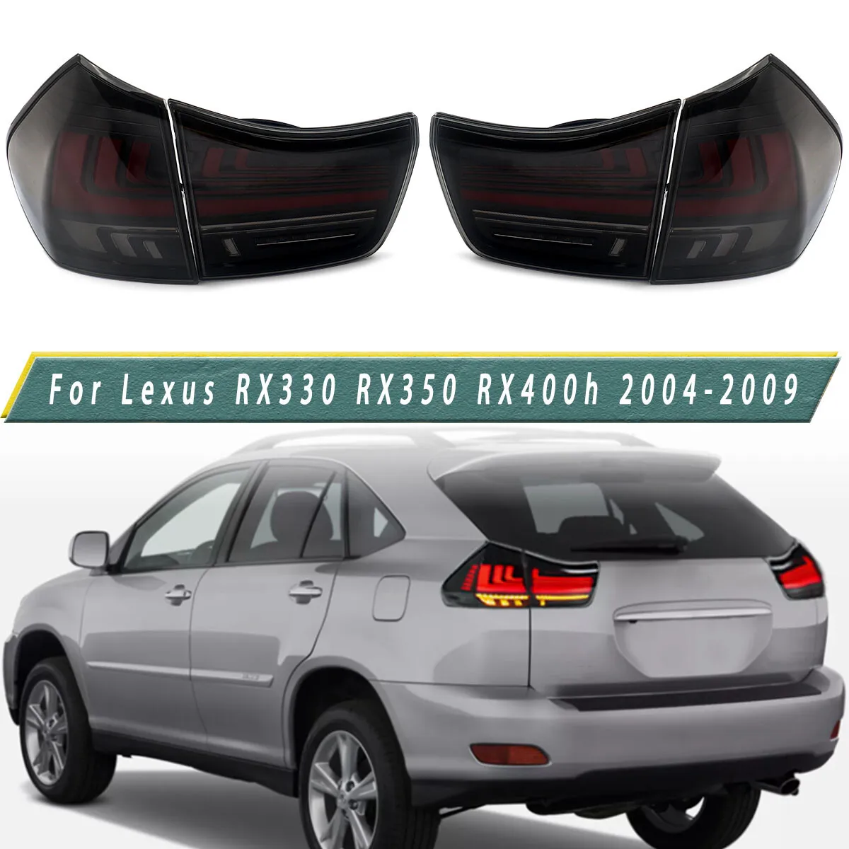 Replace For Lexus RX330 LED Tail Lights RX350 RX400h Base Sport 4-Door 2004 2005 2006 2007 2008 2009 Sequential Rear Light Lamps