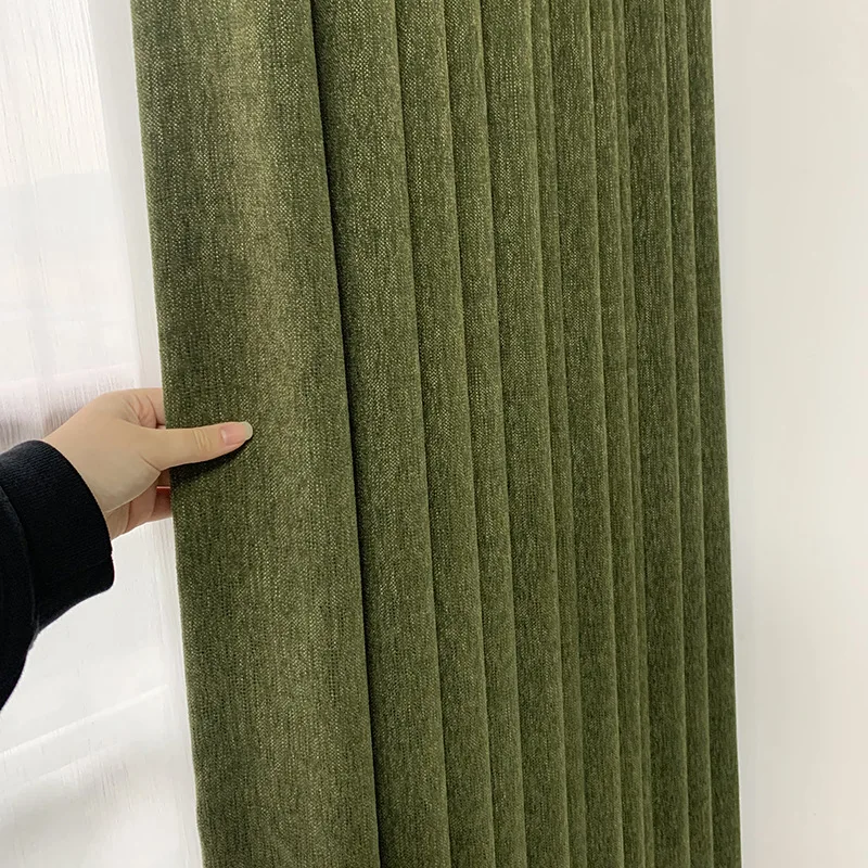 American Luxury Solid Color Curtains for Living Dining Room Bedroom Olive Green Antique Cotton and Linen High Blackout Villa