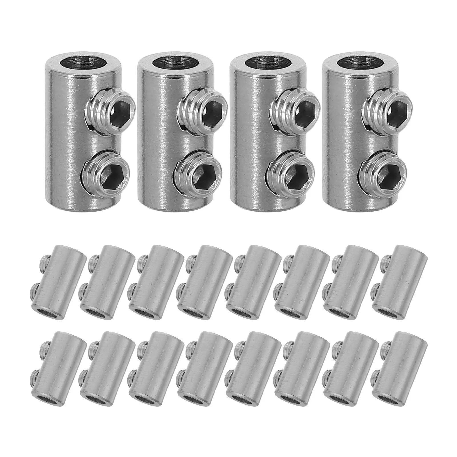 20Pcs Stainless Steel Double Hole Wire Rope Clamp M4 for 2Mm-3Mm Cables Vertical Locking Railing Clothesline Lighting