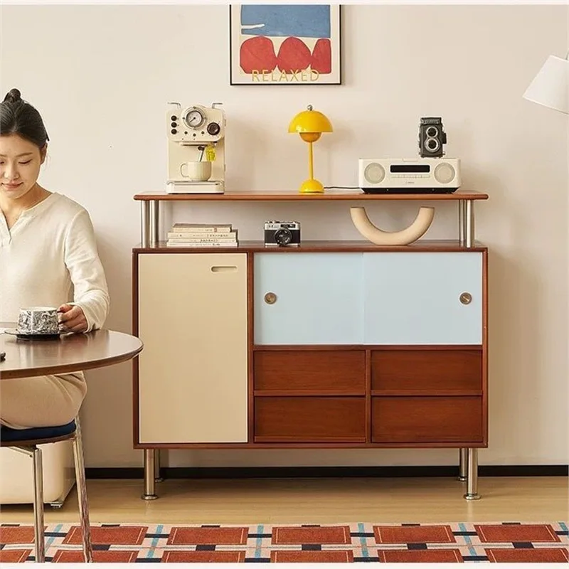 French retro solid wood dining side small apartment integrated living room against the wall locker