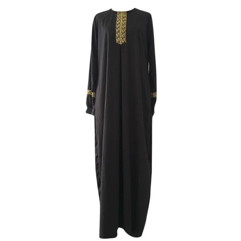 Muslim Abaya Ethnic Style Print Islam Abaya Dress Solid Color Loose Casual Robe Femme Musulman for Middle East Arabia