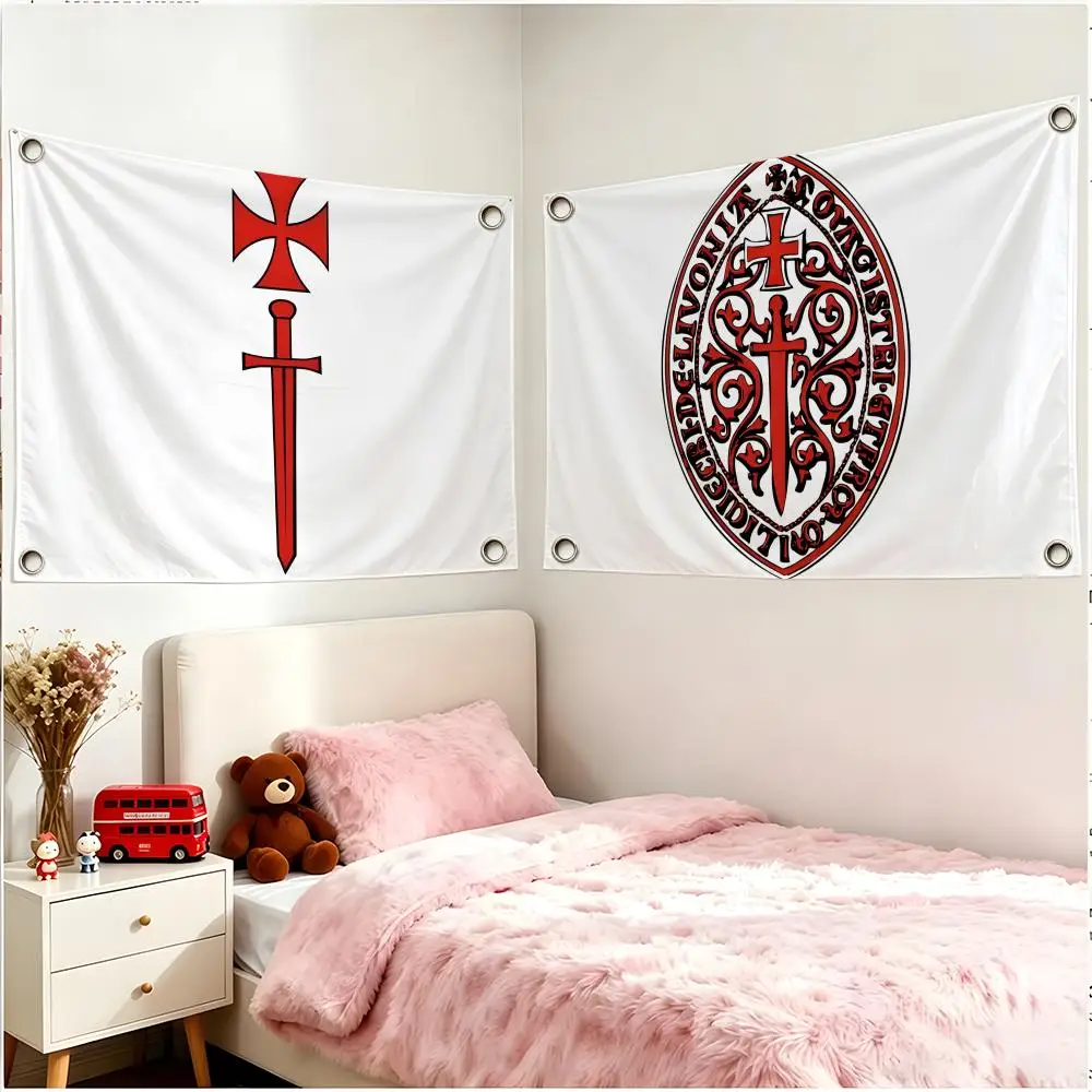 Order Chivalry Livonian Brothers The Sword Flags Daily Four Ring Borderless Design Indoor & Outdoor Decor Easy to Hang Install