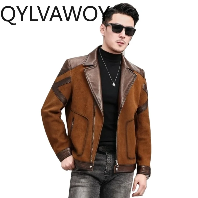 QYLVAWOY Suede Sheepskin 100% Genuine Leather Jacket Men High Quality Real Leather Coat 2026 Autumn Winter Man Clothes Outerwear
