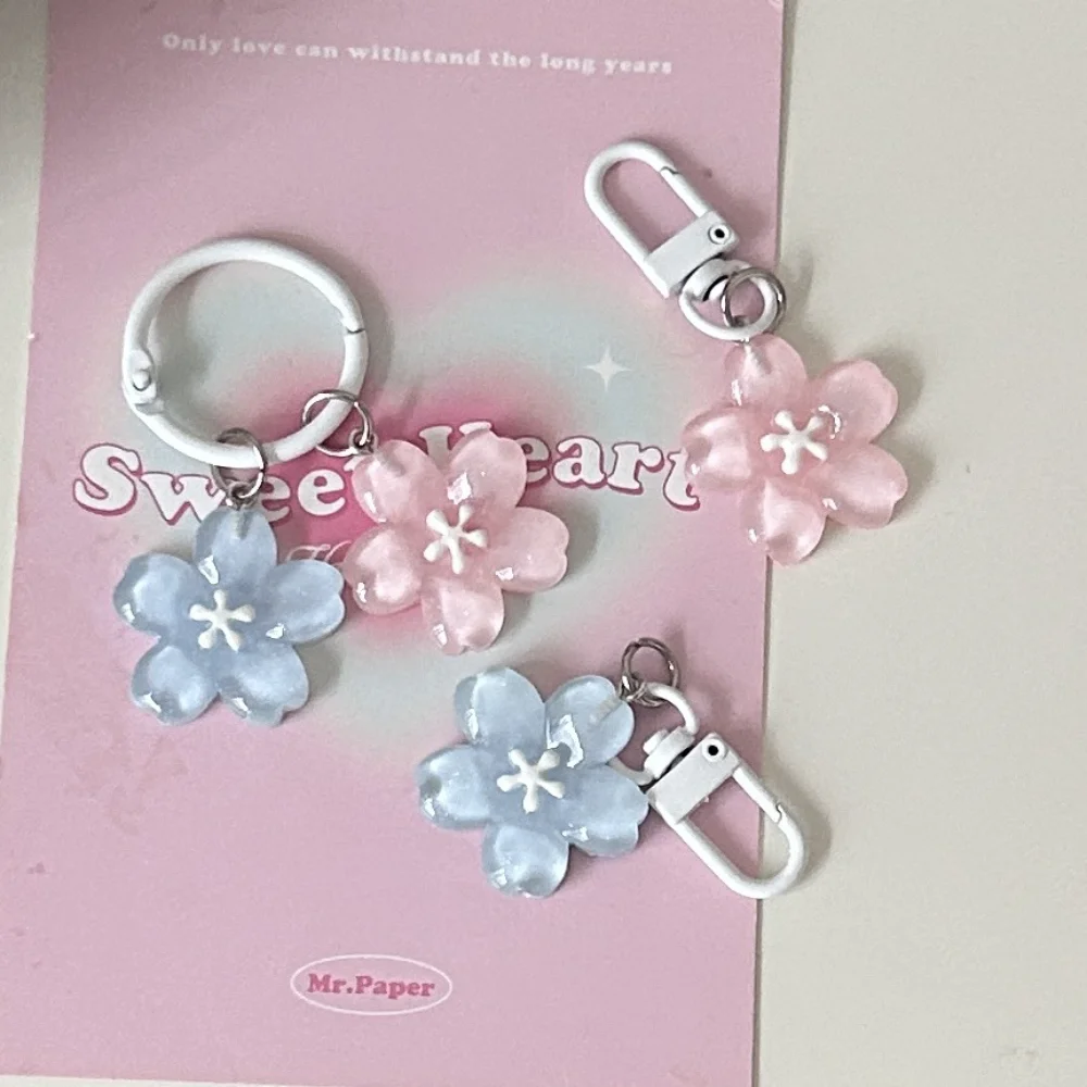 Sweet Jelly Color Sakura Keychain Women's Creative Lovely Flower Keyring Pendant Cute Fashion Backpack Hanging Ornaments Gifts