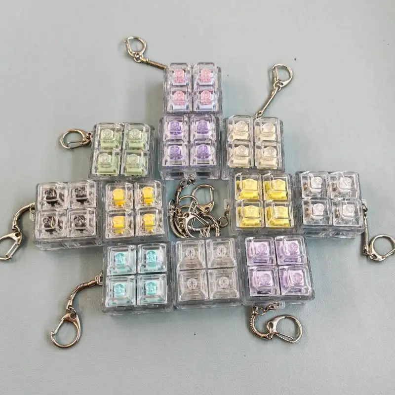 New Keyboard Sensory Toys LED Crystal Keycap Keychain Stress Relief Fingertip Gadget Decompression Toys Clicker Stress Toy