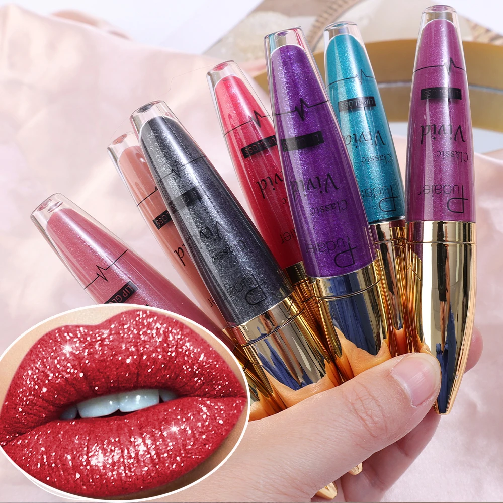 Shiny Lip Gloss Waterproof Diamond Shimmer Glitter Lips Plumper Glaze Long Lasting Highly Pigmented Liquid Lipstick Women Makeup