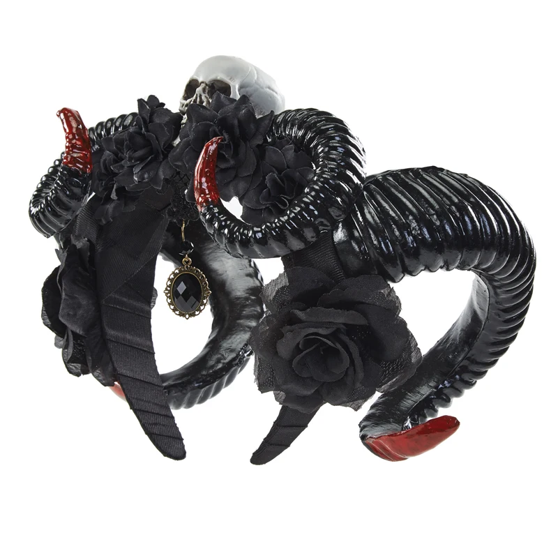 고딕 악마 뿔 헤어 후프 로리타 양 뿔 해골 머리띠 할로윈 코스프레 사진 촬영 헤어 액세서리