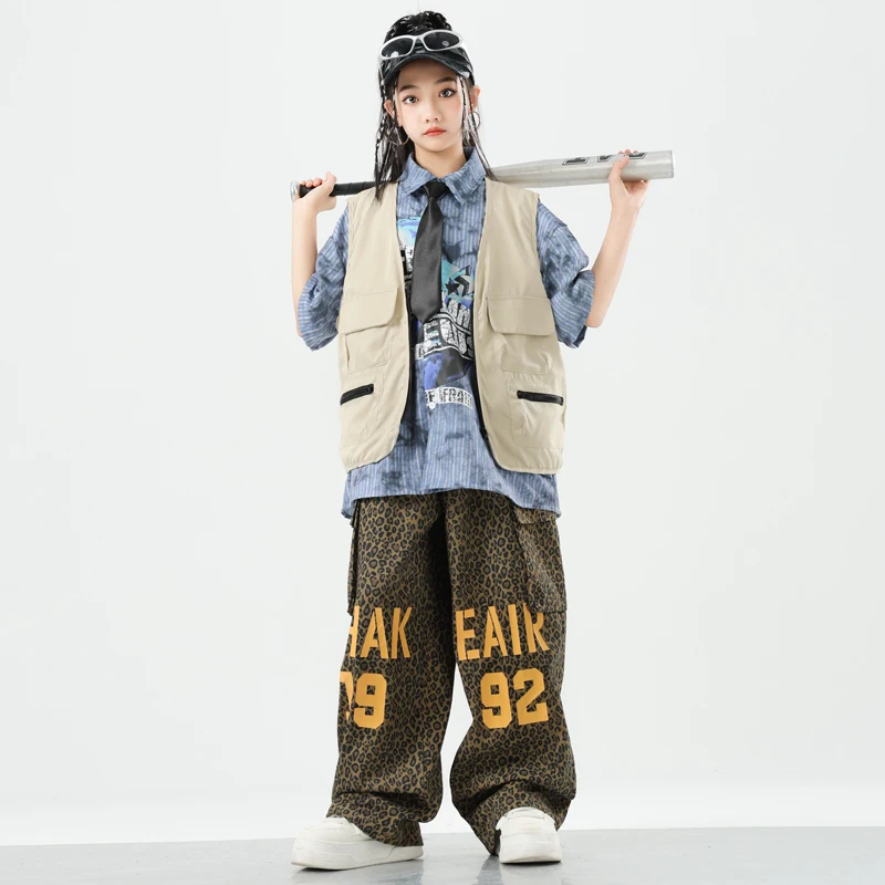 男の子ヒップホップ服ベストカーゴパンツ女の子 K-pop ストリートダンス衣装チョッキ子供服セット子供ショークールな衣装