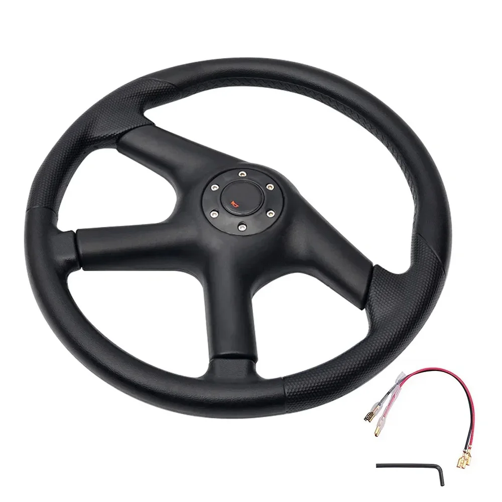 Car Steering Wheel 14inch/350mm Universal Flat PU Racing Drifting Sports Steering Wheel w/ Logo Car Accessories