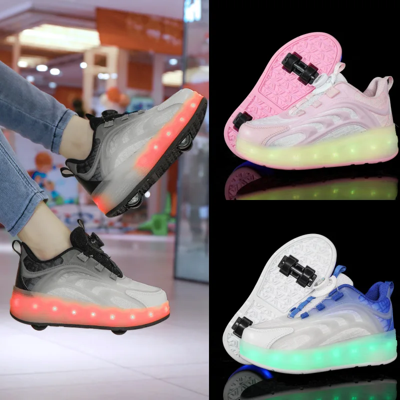 Sapatilhas destacáveis para adultos e crianças, sapatos de 4 rodas com luzes LED, esporte de patinação ao ar livre para crianças, meninos e meninas