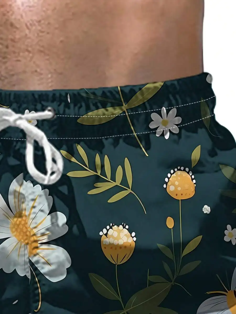 Mens Beach Shorts With Floral  - Swim Trunk Quick Dry ulasan dan harga