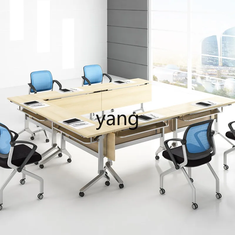 LMM folding conference movable training table and chair combination double splicing conference table and chair