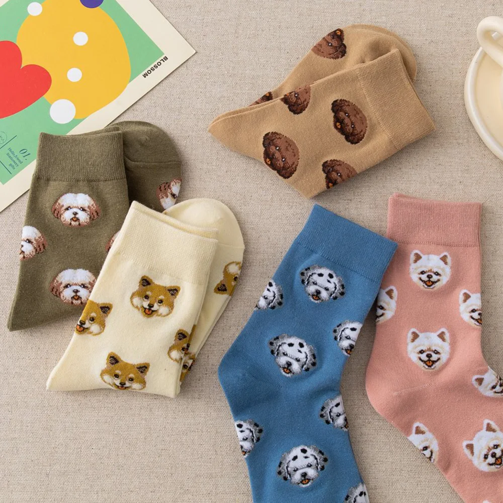 5 Paar süße Cartoon-Tier-Damensocken, modische Street-Style-Spaß-Mittelrohrsocken – Detail 4