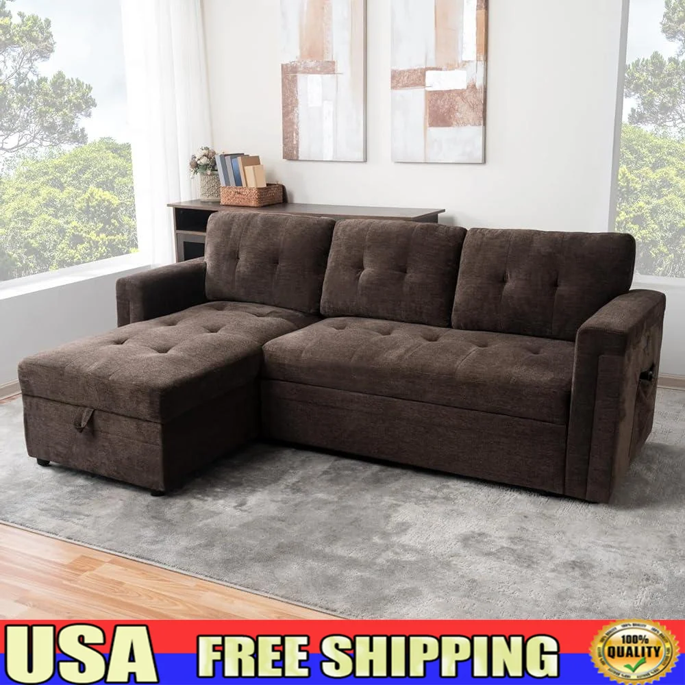 

L-Shaped Sectional Sofa Sleeper with USB Ports Pull-Out Bed Ample Storage Comfortable Cushions Easy Assembly Modern Design