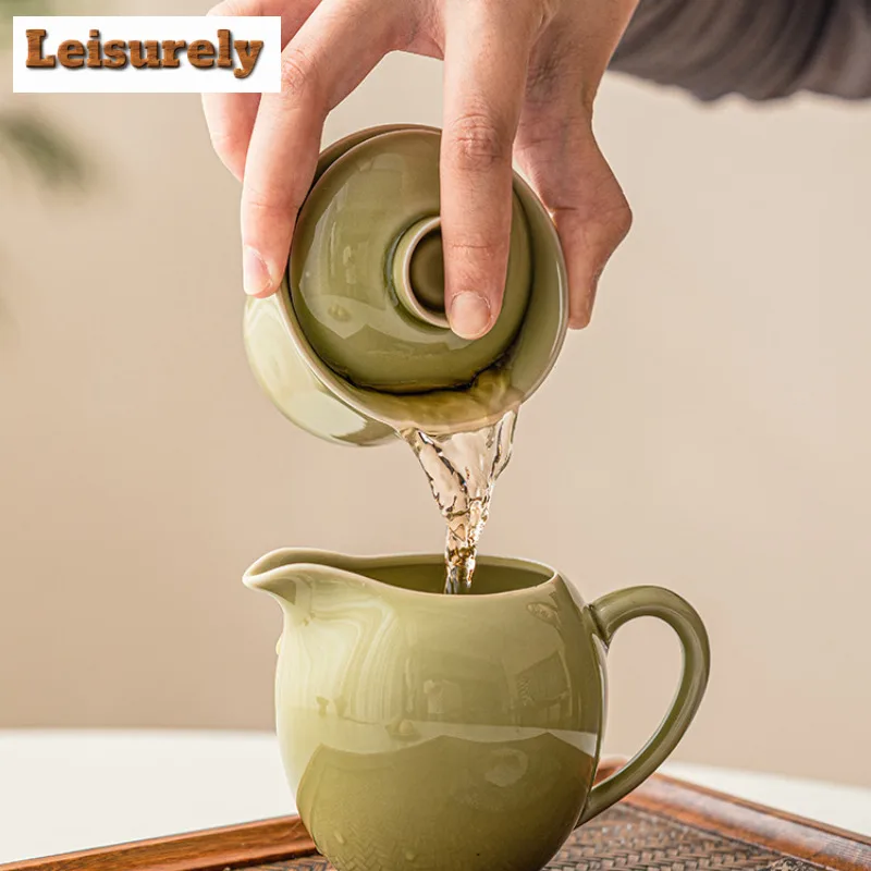 100ml Aesthetic Yaozhou Kiln Celadon Gaiwan Retro Tea Dust Green Ercai Tea Tureen Tea Maker Cover Bowl Drinkware Ornaments Gifts