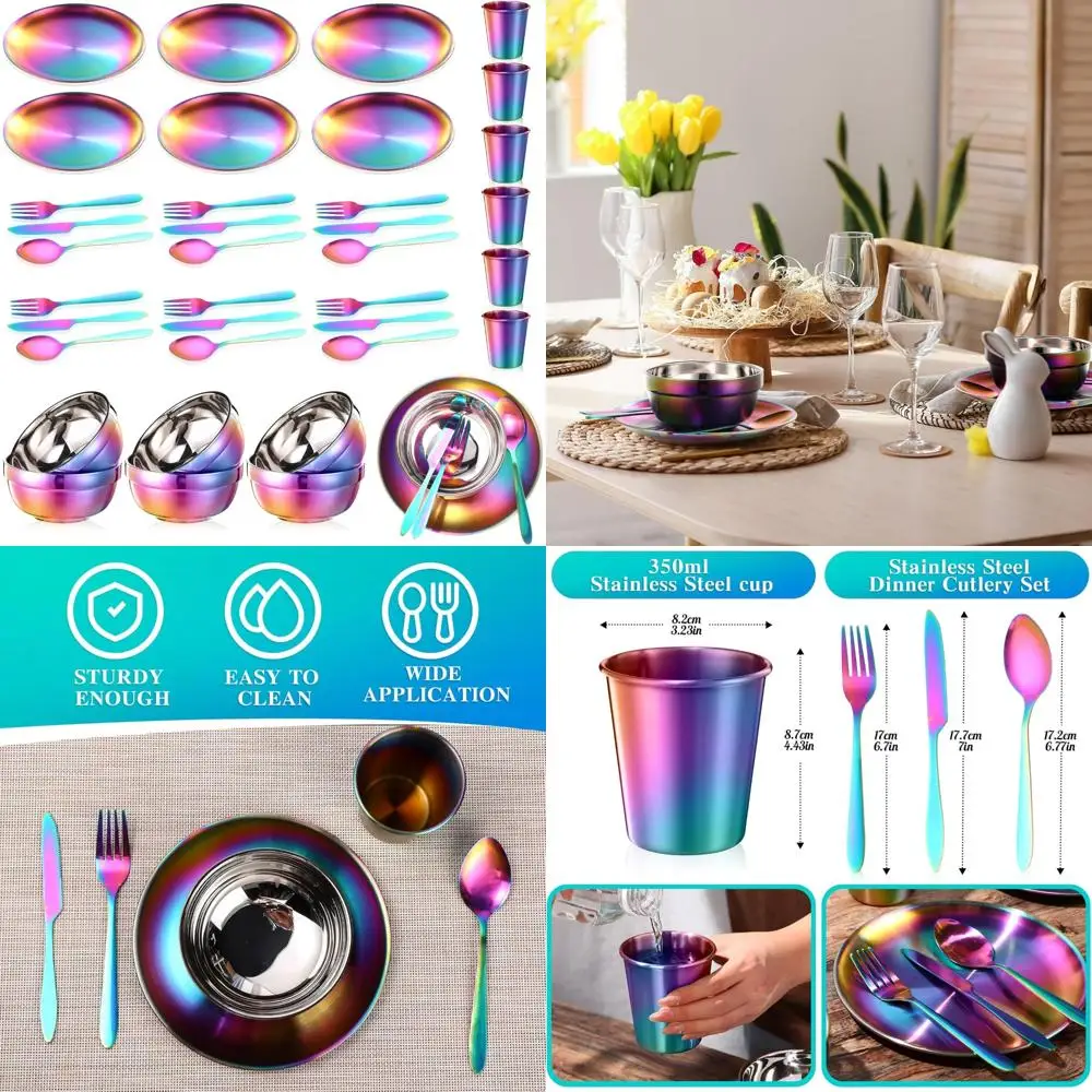 

Stainless Steel Camping Utensils Kit: 36-Piece Tableware Set with Plates, Bowls, Cups, Cutlery for Outdoor Adventures
