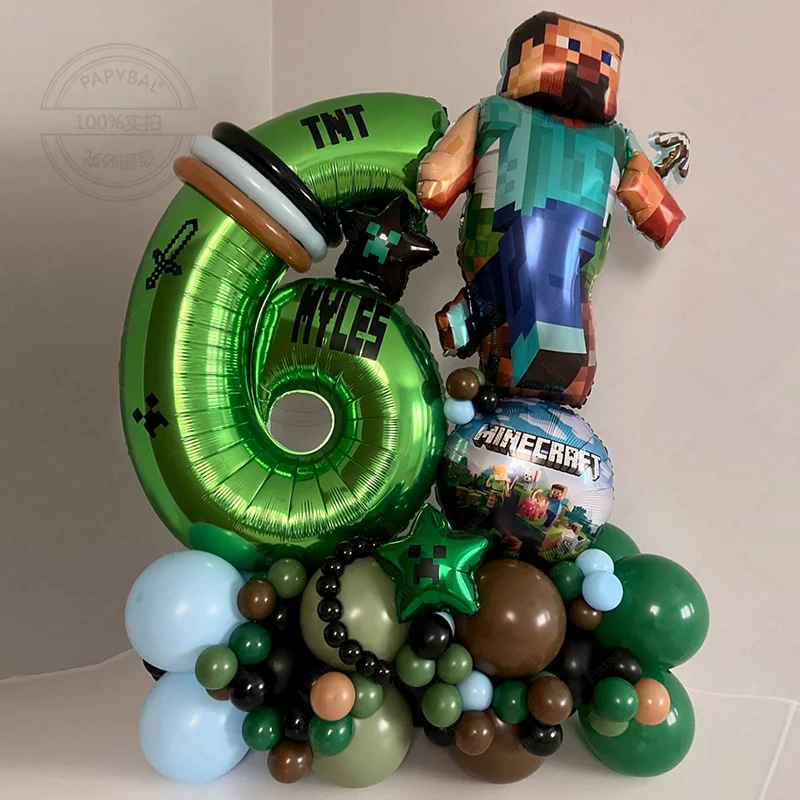 77 Pieces My World Steve Green Numbers Happy Birthday Colorful Party Decoration Balloon Set Surprise Gift for Family and Friends