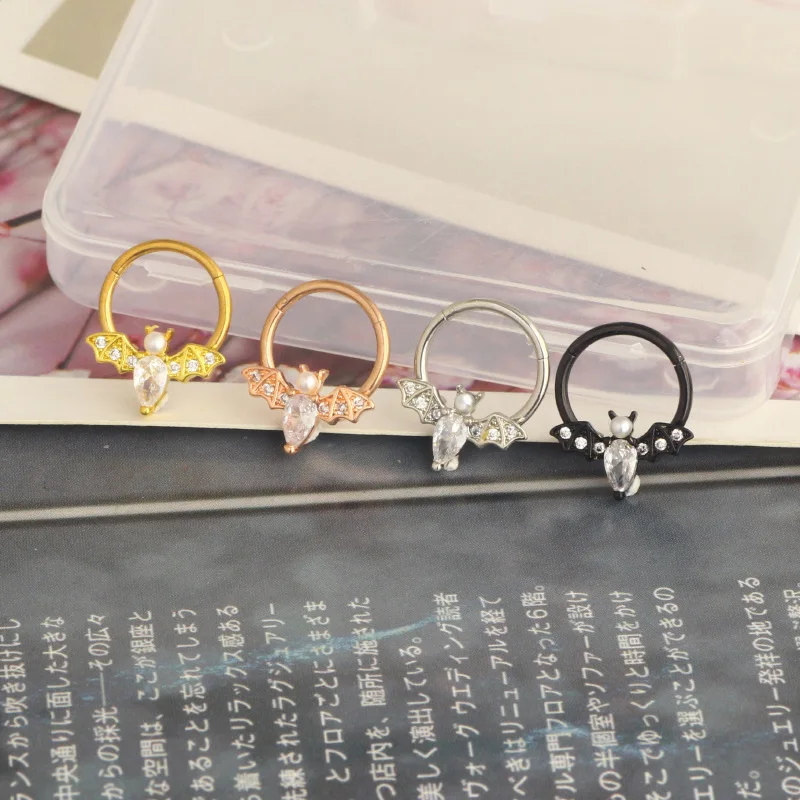 Bat Nose Piercing Ring Septum Piercing Ring Titanium Steel Nariz Piercing Ear Cartilage Tragus Goth Piercing Zircon Body Jewelry