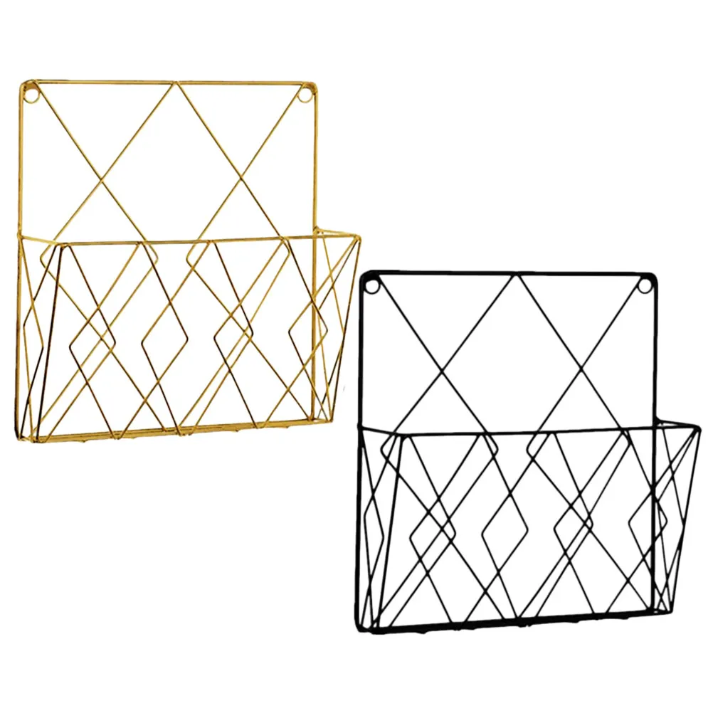 2Pcs Wall Mounted Magazine Rack Iron Woven Mesh Design File Organizer for Office Wall Space Saving Document Paper Organizer