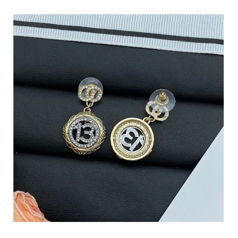 

New Double Stud Women's Silver Needle Vintage Color-Split High-End Earrings