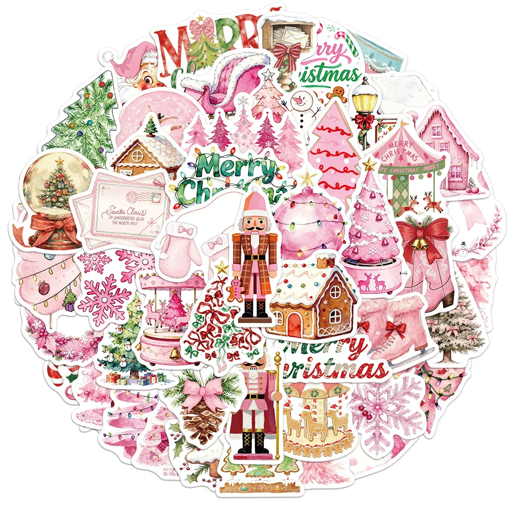 50PCS Pink Christmas 2 Series Gift Graffiti Stickers DIY Luggage Notebook Water Cup Computer Waterproof Stickers