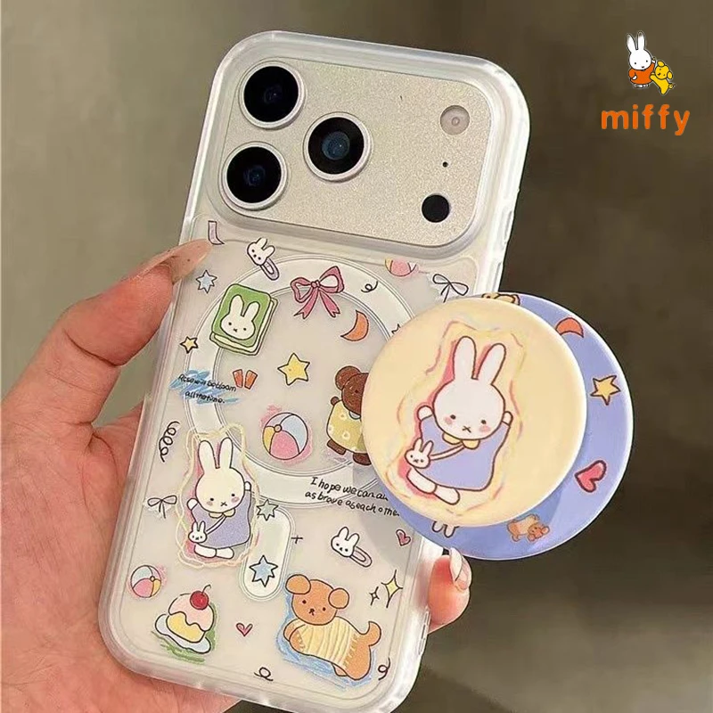 

Kawaii Miffy Phone Shell Suitable for Iphone 17 16 15 14 Creative Crossbody Bag Rabbit Magnetic Holder Anti Drop Phone Case Gift