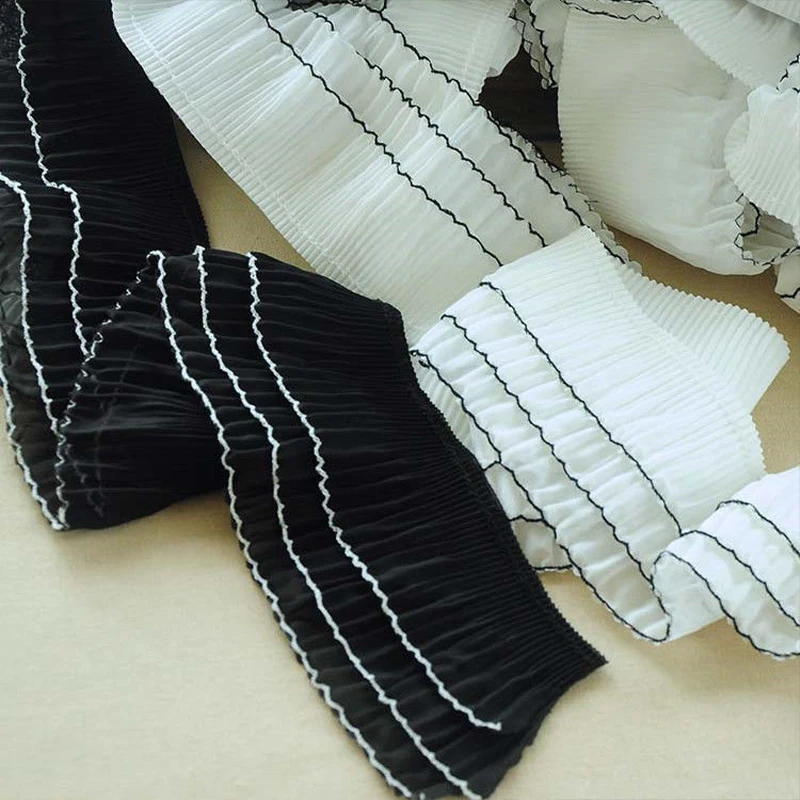 1yard Three-Layer Chiffon Fabric Pleated Trim 10cm Wide Elastic Lace Ribbon Collar and Cuffs Skirt Hem DIY Decoration