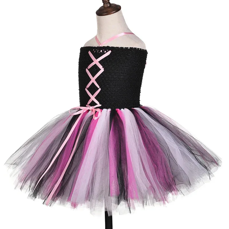 Pink Black Pirate Costumes for Girls Carnival Halloween Fancy Dress with Mask Headscarf Kids Disguised Tutu Outfit Child Clothes