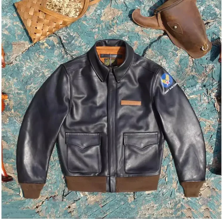 Eastman classic A-2 pferdefell mantel. vintage us air force echte lederjacke. a2 bomber leder tuch Abz.