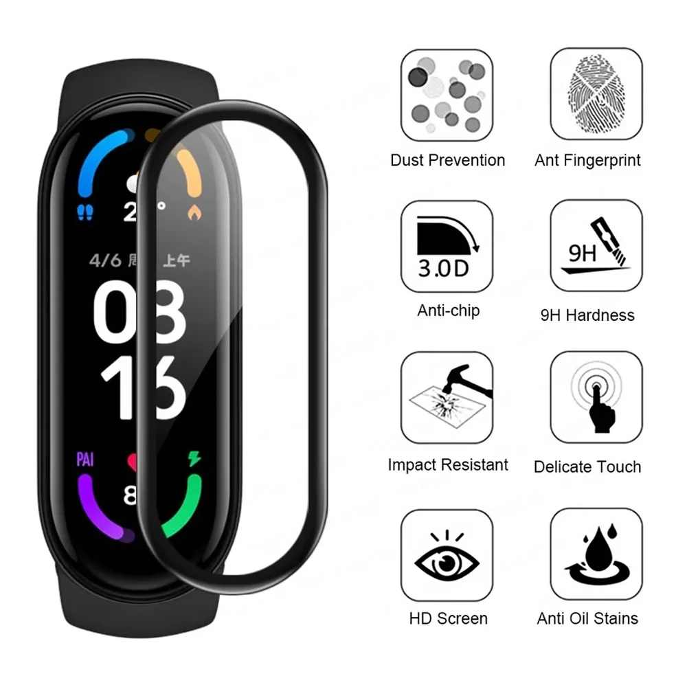 Screen Protector For Xiaomi mi band 7 6 5 film strap Mi band Smart Watch accessories Miband Soft shell Glass xiaomi band 8 4 3