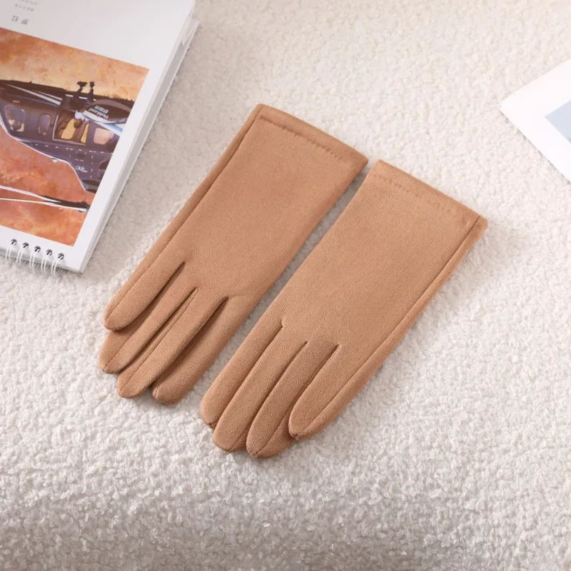 بسيطة الصلبة نمط أزياء أنيقة المرأة الشتاء قفازات من جلد الغزال الشتاء الدفء شاشة تعمل باللمس إضافة المخملية سميكة مرونة أريكة #3
