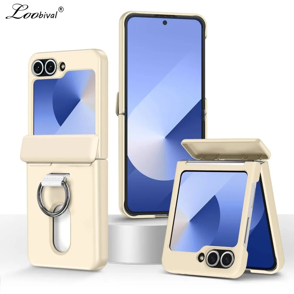 Luxuriöse Ringhalter-Kartenhülle mit mattem Finish für Samsung Galaxy Z Flip 7 6 5 Flip7 ZFlip Flip6 – Stoßfeste Brieftaschenhülle mit Kartenfach