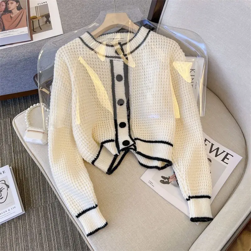 

2023 Spring Autumn Women New Short Sweater Jackets Female O-neck Knitted Cardigan Coats Ladies Loose Long Sleeve Overcoats S451