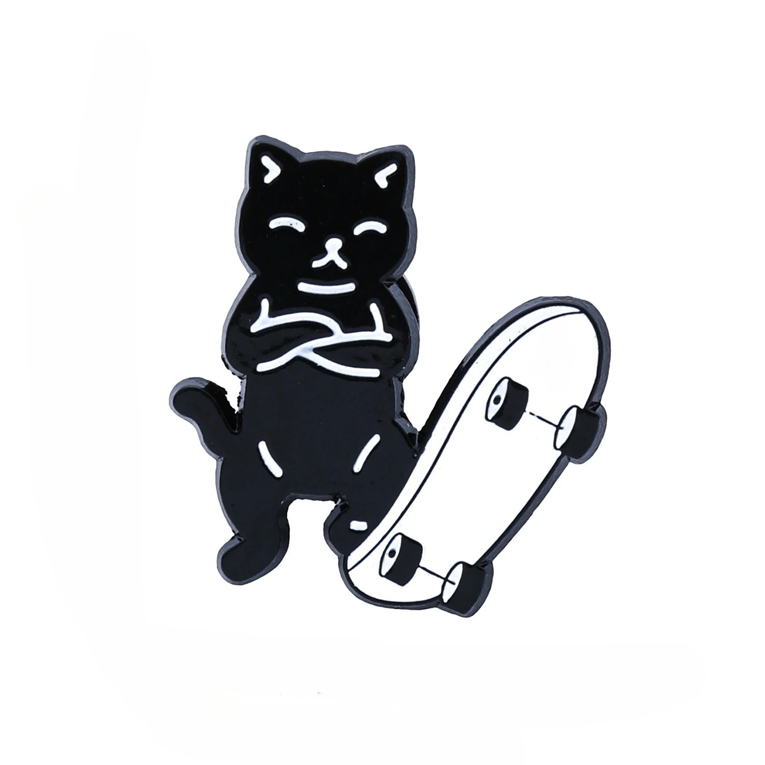 Broche de gato negro para monopatín de dibujos animados, insignia de metal versátil de dibujos animados, bolso personalizado a la moda, alfileres para bufanda, regalo