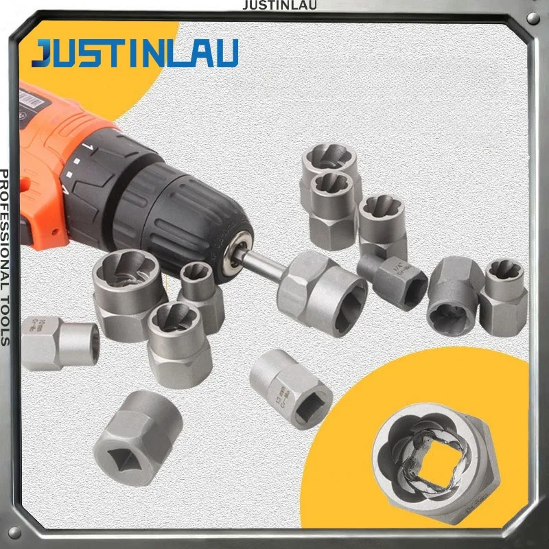 JUSTINLAU 14PCS Nut and Screw Extractor Anti Tooth Sleeve Sliding Tooth Anti-theft Screw Nut Broken Hexagonal Disassembly Tool