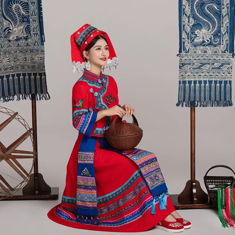 

FC6Guizhou Miao Costume Female Minority Yao Costume Tassel Embroidery Guangxi Zhuang Tujia Adult Dance Table Costume@FC8！