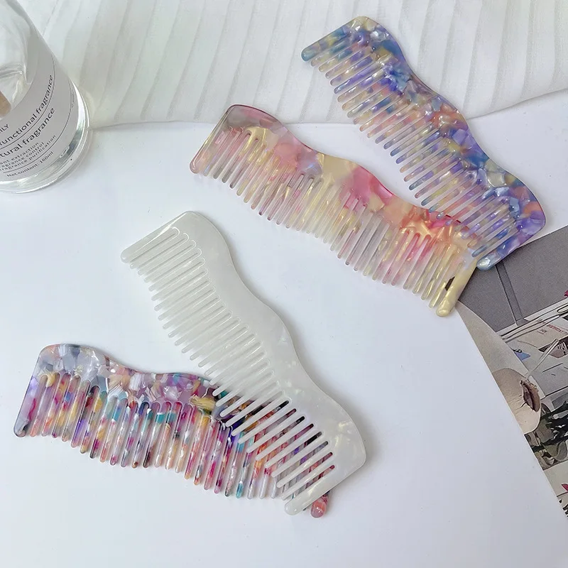 Wave Tooth Detangling Hair Comb Portable Acetate Travel Brush Korean Pocket-Size Styling Comb French Elegant Design Combs