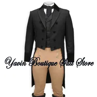 Men's 3 Piece Suit Swallow Tailed Coat Slim Fit One Breasted Tailcoat for Wedding Prom Dinner Party Blazer Pants Set 2